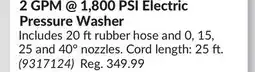 Princess Auto 2 GPM @ 1,800 PSI Electric Pressure Washer offer