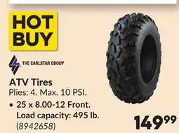 Princess Auto ATV Tires, 25 x 8.00-12 Front. Load capacity: 495 lb offer