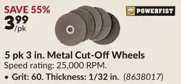 Princess Auto 5 pk 3 in. Metal Cut-OffWheels Grit: 60. Thickness: 1/32 in offer