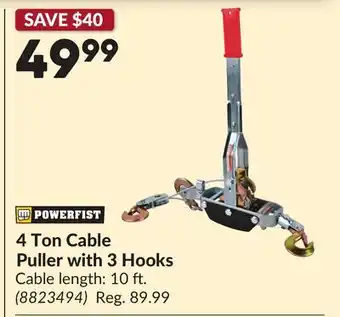 Princess Auto 4 Ton Cable Puller with 3 Hooks offer