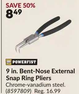 Princess Auto 9 in. Bent-Nose External Snap Ring Pliers offer