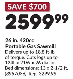 Princess Auto 26 in. 420cc Portable Gas Sawmill offer