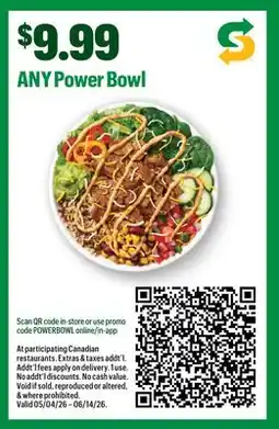 Subway Power Bowl offer