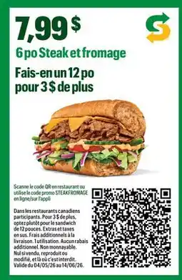 Subway 6 po Steak et fromage offer