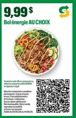Subway Bol énergie AU CHOIX offer