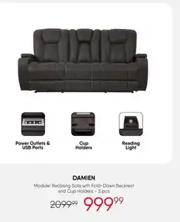 Meubles RD Damien - Modular Reclining Sofa with Drop-Down Backrest and Cup Holders - 3 pcs offer