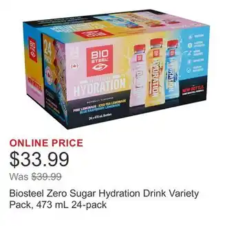 Costco Biosteel Zero Sugar Hydration Drink Variety Pack, 473 mL 24-pack offer
