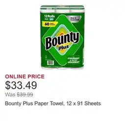 Costco Bounty Plus Paper Towel, 12 x 91 Sheets offer