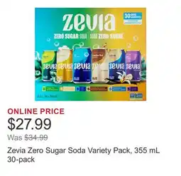 Costco Zevia Zero Sugar Soda Variety Pack, 355 mL 30-pack offer