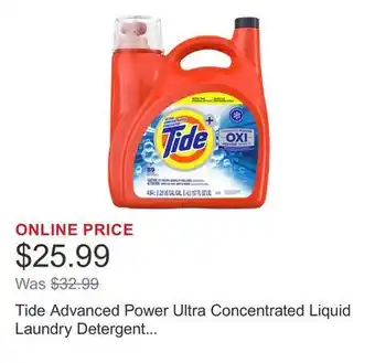 Costco Tide Advanced Power Ultra Concentrated Liquid Laundry Detergent with Oxi 89 Loads offer