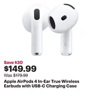 Best Buy Apple AirPods 4 In-Ear True Wireless Earbuds with USB-C Charging Case offer