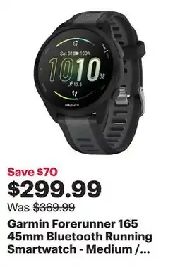 Best Buy Garmin Forerunner 165 45mm Bluetooth Running Smartwatch - Medium / Large - Black/Slate Grey offer
