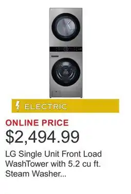 Costco LG Single Unit Front Load WashTower with 5.2 cu ft. Steam Washer and 7.4 cu ft. Electric Steam Dryer offer