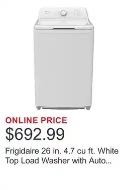 Costco Frigidaire 26 in. 4.7 cu ft. White Top Load Washer with Auto Sensing Technology offer