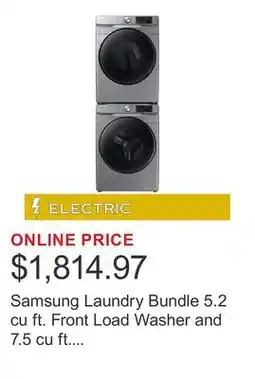 Costco Samsung Laundry Bundle 5.2 cu ft. Front Load Washer and 7.5 cu ft. Electric Dryer with Stacking Kit offer