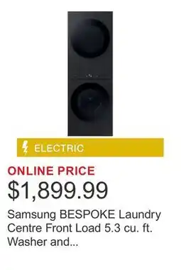 Costco Samsung BESPOKE Laundry Centre Front Load 5.3 cu. ft. Washer and 7.6 cu.ft. Electric Dryer offer