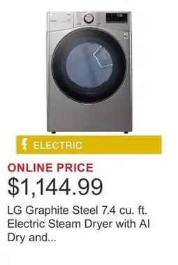 Costco LG Graphite Steel 7.4 cu. ft. Electric Steam Dryer with AI Dry and ThinQ Technology offer