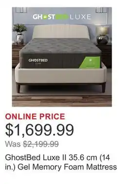Costco GhostBed Luxe II 35.6 cm (14 in.) Gel Memory Foam Mattress offer