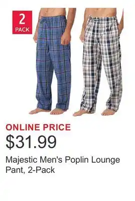 Costco Majestic Men's Poplin Lounge Pant, 2-Pack offer