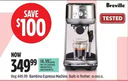 Canadian Tire Bambino Espresso Machine. Built-in frother offer