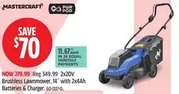 Canadian Tire Mastercraft Brushless Lawnmower, 14 with 2x4Ah Batteries & Charger offer