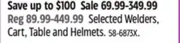 Canadian Tire Selected Welders, Cart, Table and Helmets offer