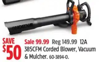 Canadian Tire 12A 385CFM Corded Blower, Vacuum & Mulcher offer
