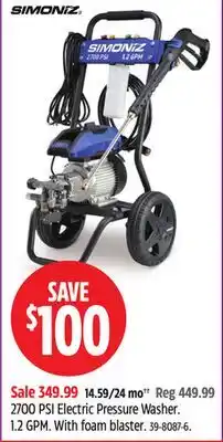 Canadian Tire 2700 PSI Electric Pressure Washer. 1.2 GPM. With foam blaster offer