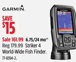 Canadian Tire GARMIN Striker 4 World-Wide Fish Finder offer