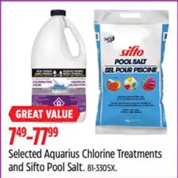 Canadian Tire Selected Aquarius Chlorine Treatments and Sifto Pool Salt offer