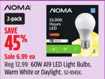 Canadian Tire NOMA 60W A19 LED Light Bulbs offer