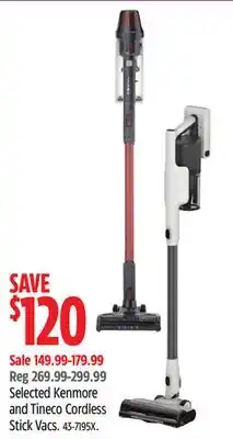 Canadian Tire Selected Kenmore and Tineco Cordless Stick Vacs offer