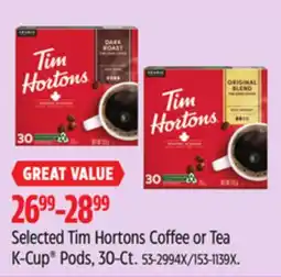 Canadian Tire Selected Tim Hortons Coffee or Tea K-Cup Pods, 30-Ct offer
