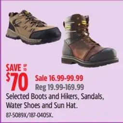 Canadian Tire Selected Boots and Hikers, Sandals, Water Shoes and Sun Hat offer