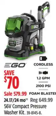 Canadian Tire EGO 56V Compact Pressure Washer Kit offer