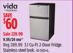 Canadian Tire Vida by Paderno 3.1 Cu-Ft 2-Door Fridge. Stainless steel look offer
