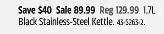 Canadian Tire Paderno 1.7L Black Stainless-Steel Kettle offer