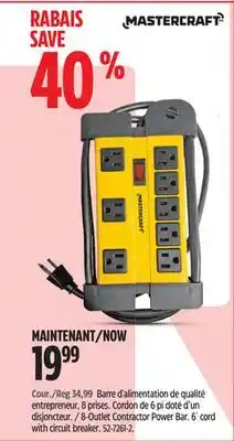 Canadian Tire Mastercraft 8-Outlet Contractor Power Bar. 6´ cord with circuit breaker offer
