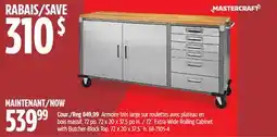 Canadian Tire Mastercraft 72˝ Extra-Wide Rolling Cabinet with Butcher-Block Top offer