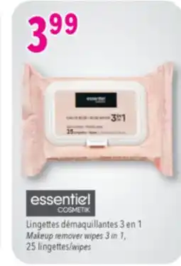 Familiprix ESSENTIEL COSMETIK, Makeup remover wipes 3 in 1, 25 wipes offer