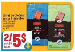 Marché Adonis BARRES DE CHOCOLAT SUISSE IRRÉSISTIBLE | IRRÉSISTIBLE SWISS CHOCOLATE BARS offer