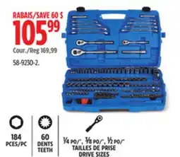 Canadian Tire Mastercraft Socket Set, 184-pc, SAE / Metric, CRV, Nickel-Chrome Plating offer