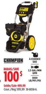 Canadian Tire Champion Power Equipment 3000 PSI 2.5 GPM 196cc Engine Cold Water Wheeled Gas Pressure Washer offer