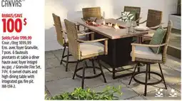 Canadian Tire CANVAS Granville Fire Set, 7-Pc. 6 swivel chairs and high dining table with integrated gas fire pit offer