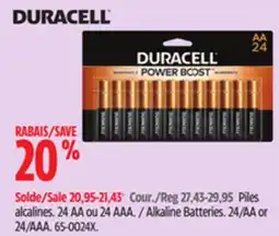 Canadian Tire Duracell Alkaline Batteries. 24/AA or 24/AAA offer