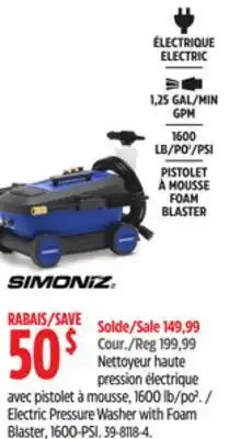 Canadian Tire SIMONIZ Electric Pressure Washer with Foam Blaster offer