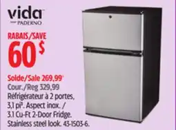Canadian Tire VIDA BY PADERNO 3.1 Cu-Ft 2-Door Fridge. Stainless steel look offer
