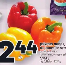 Metro POIVRONS ROUGES, ORANGE OU JAUNES DE SERRE | HOTHOUSE RED, ORANGE OR YELLOW PEPPERS offer