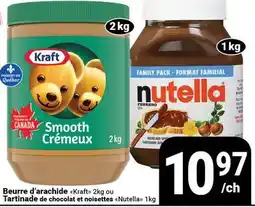 Pasquier Beurre d'arachide Kraft 2kg ou Tartinade de chocolat et noisettes Nutella 1kg offer