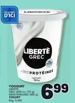Marché Bonichoix YOGOURT LIBERTÉ GREC (650 ou 750 g), MÉDITERRANÉE (900 g) offer